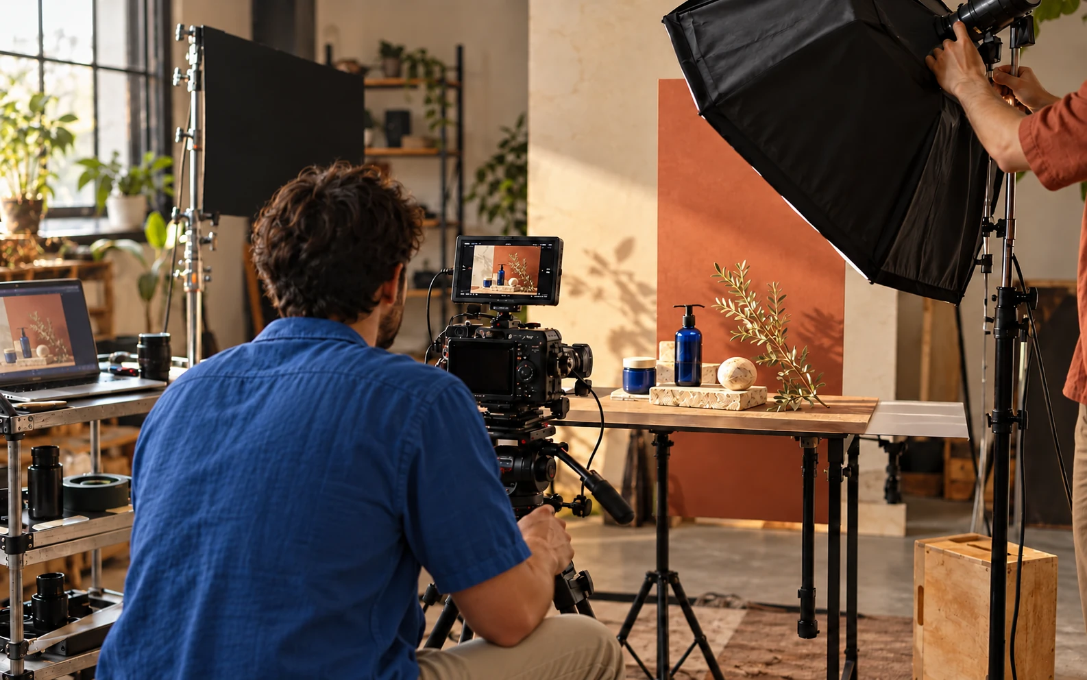 Behind the scenes of a video and photography production